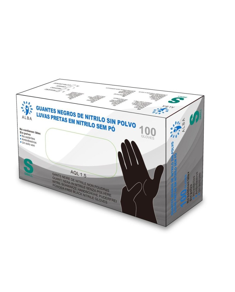 GUANTES DE NITRILO SIN POLVO NEGROS 100 UDS  Talla