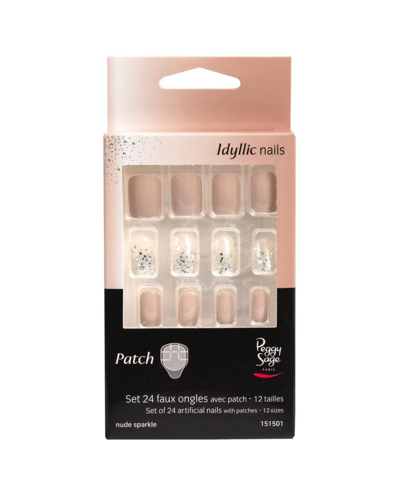 Juego de 24 uñas artificiales con parche - nude sparkle