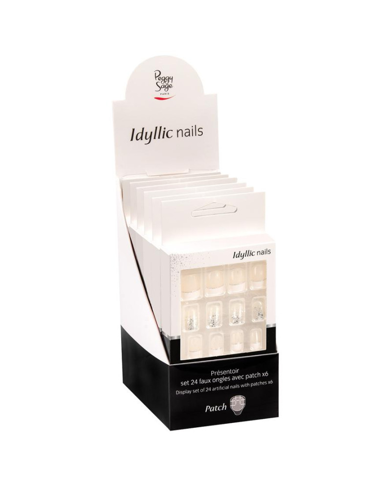 Expositor - Juego de 24 uñas artificiales con parche - French glitter x6