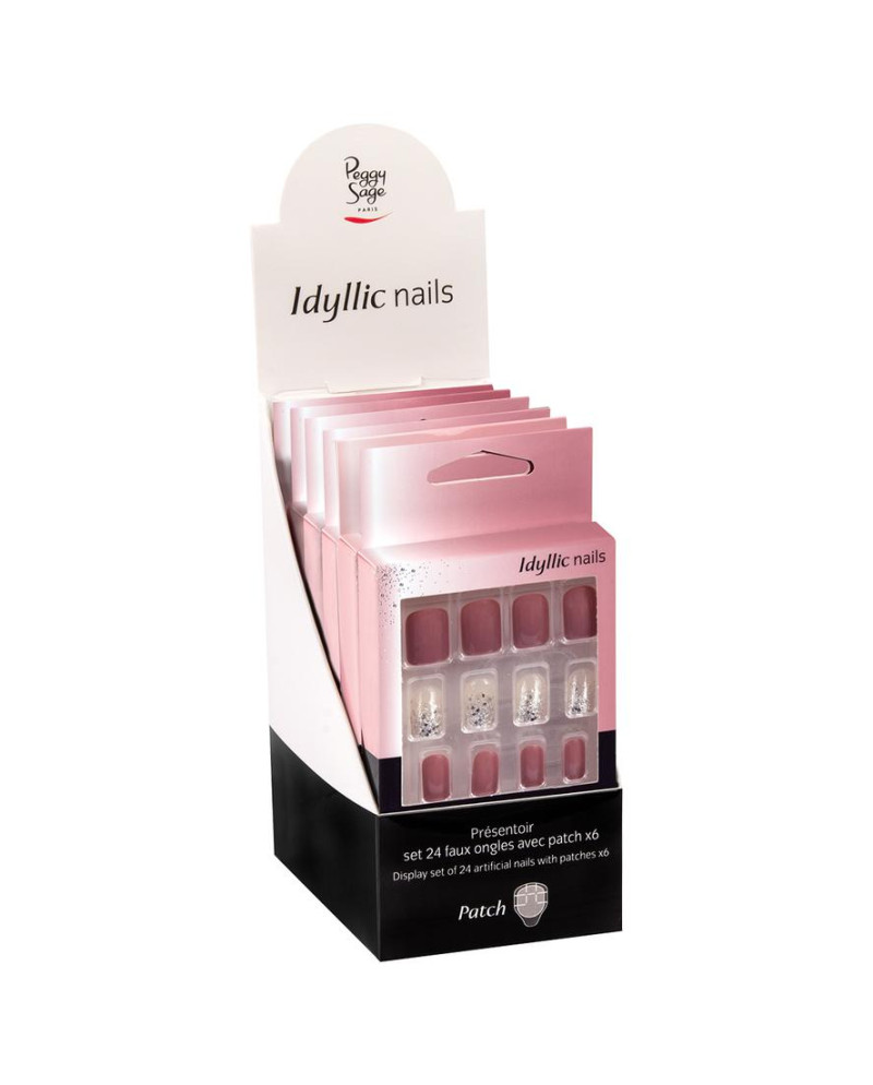 Expositor - Juego de 24 uñas artificiales con parche - pink sparkle x6