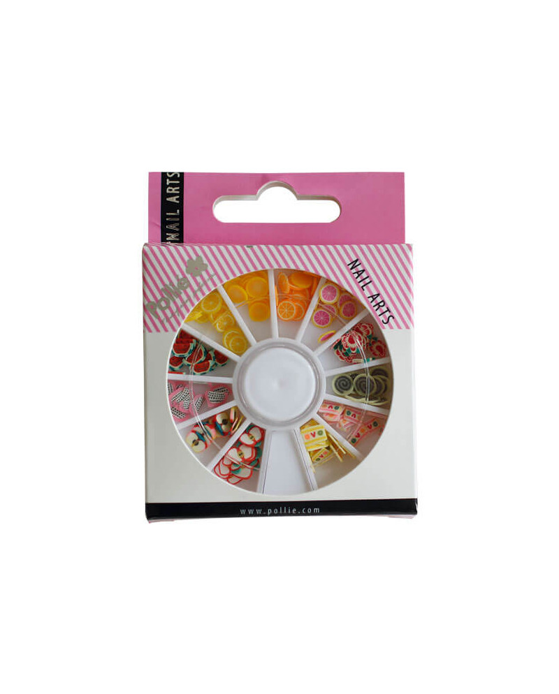 FIMO NAIL ART FLORES Y FRUTAS RUEDA 144 UDS